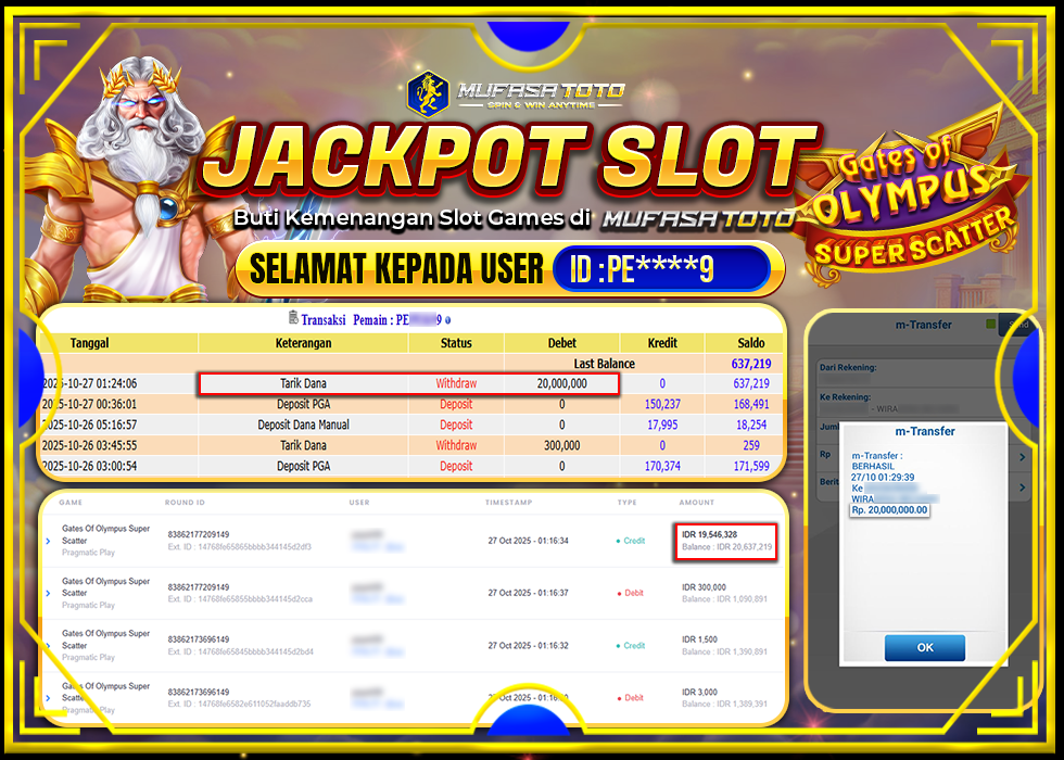 MUFASATOTO JACKPOT PRAGMATICPLAY Rp.20.000.000|LUNAS